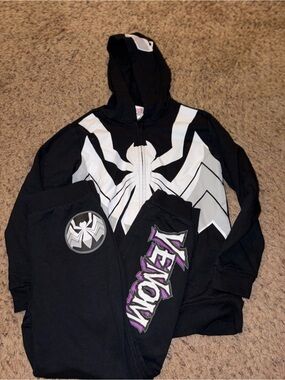 Marvel Black & White Venom Hoodie + Pants Matching Set